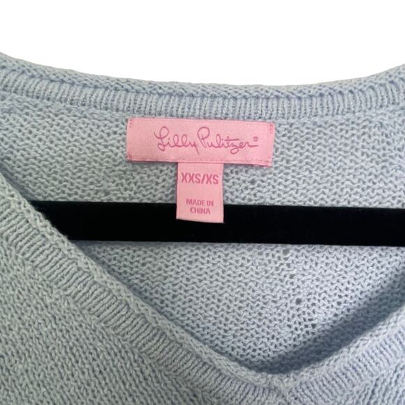 Lilly Pulitzer Eilena Wrap Poncho Sweater Ruffle Trim Light Blue Womens XXS/XS - Picture 6 of 8
